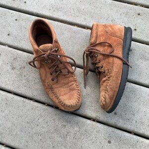 Vintage Brown Suede Lace Up Boots || Leather Moccasin Ankle Boots